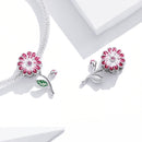 S925 Sterling Silver Pink Flower Beads DIY Bracelet Necklace Accessories