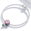 S925 Sterling Silver Pink Flower Beads DIY Bracelet Necklace Accessories