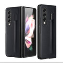 For Samsung Galaxy Z Fold3 5G GKK Foldable Litchi Texture PU + PC Phone Case with Pen Slot(Black)