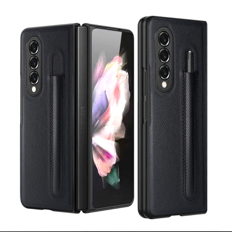 For Samsung Galaxy Z Fold3 5G GKK Foldable Litchi Texture PU + PC Phone Case with Pen Slot(Black)