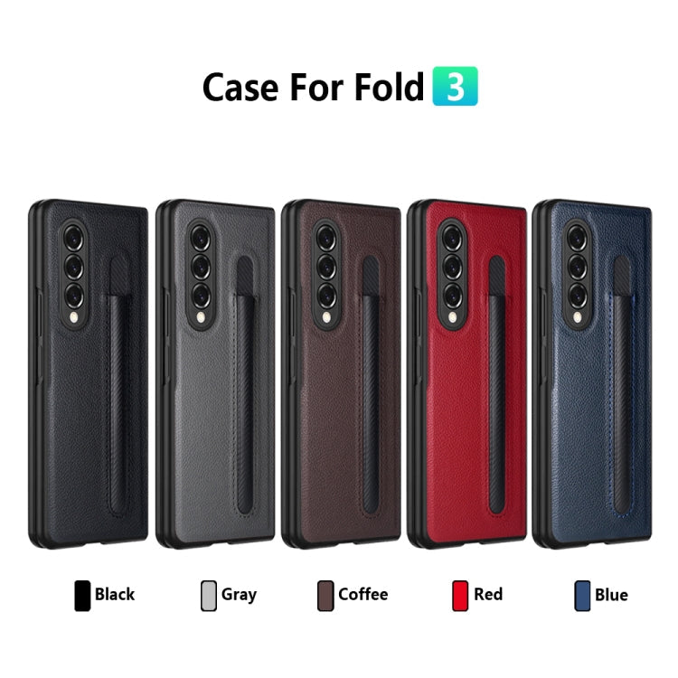 For Samsung Galaxy Z Fold3 5G GKK Foldable Litchi Texture PU + PC Phone Case with Pen Slot(Black)