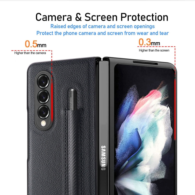 For Samsung Galaxy Z Fold3 5G GKK Foldable Litchi Texture PU + PC Phone Case with Pen Slot(Black)