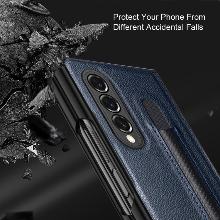 For Samsung Galaxy Z Fold3 5G GKK Foldable Litchi Texture PU + PC Phone Case with Pen Slot(Black)