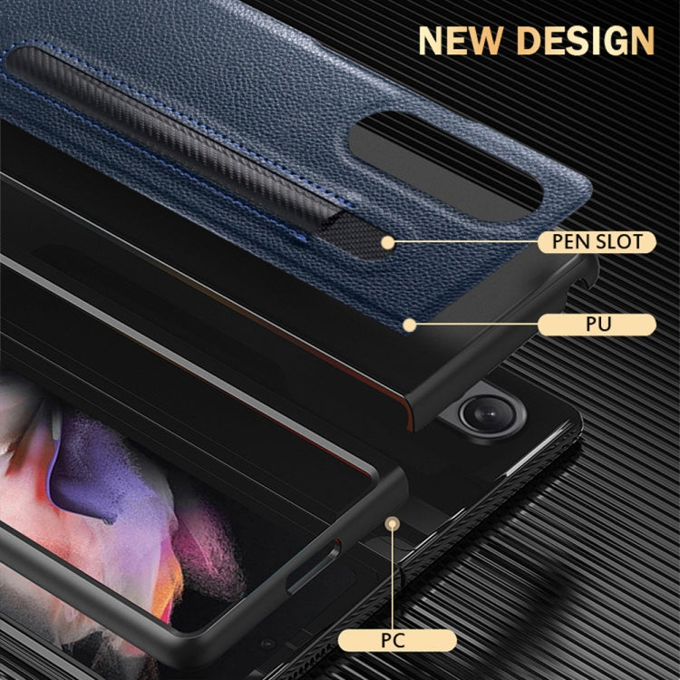 For Samsung Galaxy Z Fold3 5G GKK Foldable Litchi Texture PU + PC Phone Case with Pen Slot(Black)