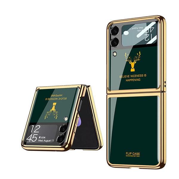 For Samsung Galaxy Z Flip3 5G GKK Elk Electroplating Glass Shell Film Integrated Phone Case(Emerald)