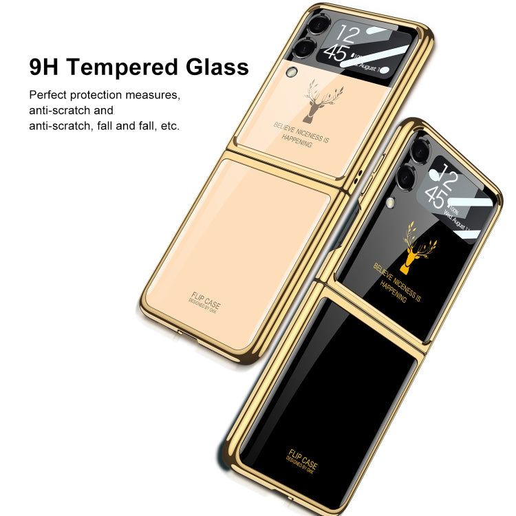 For Samsung Galaxy Z Flip3 5G GKK Elk Electroplating Glass Shell Film Integrated Phone Case(Emerald)
