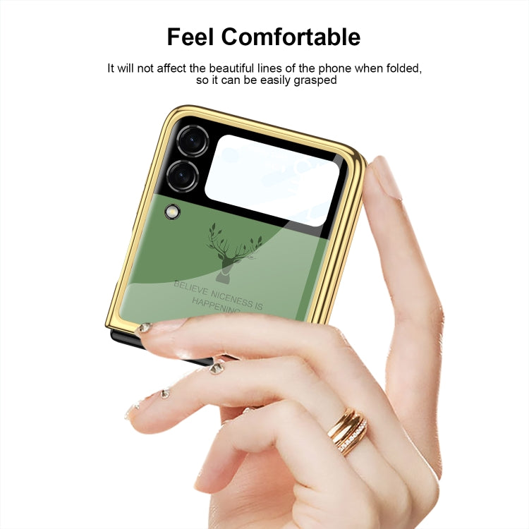 For Samsung Galaxy Z Flip3 5G GKK Elk Electroplating Glass Shell Film Integrated Phone Case(Emerald)
