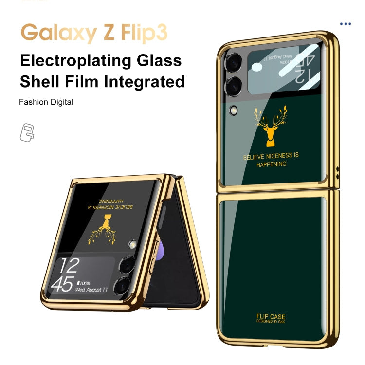 For Samsung Galaxy Z Flip3 5G GKK Elk Electroplating Glass Shell Film Integrated Phone Case(Emerald)
