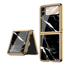 For Samsung Galaxy Z Flip3 5G GKK Marble Pattern Electroplating Glass Phone Case(Marble 07)