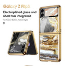 For Samsung Galaxy Z Flip3 5G GKK Marble Pattern Electroplating Glass Phone Case(Marble 09)