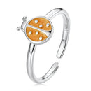 S925 Sterling Silver Orange Ladybug Women Open Ring
