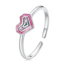 S925 Sterling Silver Colorful Heart Women Open Ring
