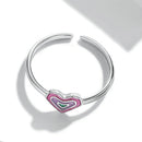 S925 Sterling Silver Colorful Heart Women Open Ring