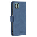 For Samsung Galaxy A22 5G Magnetic Clasp RFID Blocking Anti-Theft Leather Case with Holder & Card Slots & Wallet(Blue)