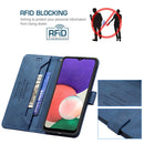 For Samsung Galaxy A22 5G Magnetic Clasp RFID Blocking Anti-Theft Leather Case with Holder & Card Slots & Wallet(Blue)