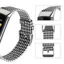 For Fitbit Charge 5 Nylon Canvas Watch Band(Black White Grid)