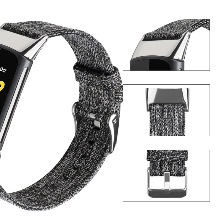 For Fitbit Charge 5 Nylon Canvas Watch Band(Black Grey)