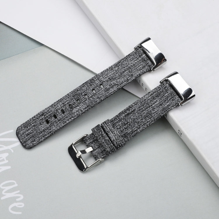 For Fitbit Charge 5 Nylon Canvas Watch Band(Black Grey)
