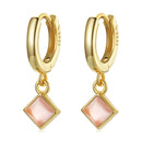 S925 Sterling Silver Square Zircon Women Earrings(Pink)