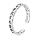 S925 Sterling Silver Hollow Heart Women Open Ring