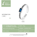 S925 Sterling Silver Retro Flower Square Zircon Women Open Ring