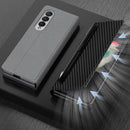 For Samsung Galaxy Z Fold3 5G GKK Ultra-thin Horizontal Flip Leather Phone Case with Pen Slot(Carbon Fiber Texture)