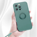 All-inclusive Liquid Silicone Phone Protective Case with Ring Holder & Lanyard For iPhone 13 Pro Max(Matcha Green)