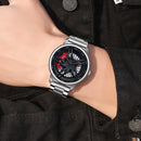 SANDA 1062 360 Degree Hollow Spinning Dial Steel Strap Quartz Watch for Men(Silver)