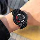 SANDA 1062 360 Degree Hollow Spinning Dial Steel Strap Quartz Watch for Men(Black)