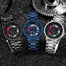 SANDA 1062 360 Degree Hollow Spinning Dial Steel Strap Quartz Watch for Men(Black)