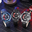 SANDA 1062 360 Degree Hollow Spinning Dial Leather Strap Quartz Watch for Men(Black)