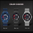 SANDA 1062 360 Degree Hollow Spinning Dial Mesh Strap Quartz Watch for Men(Black)