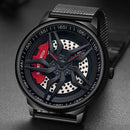 SANDA 1062 360 Degree Hollow Spinning Dial Mesh Strap Quartz Watch for Men(Black)