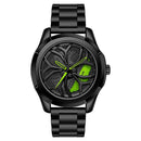 SANDA 1065 3D Hollow Out Wheel Non-rotatable Dial Quartz Watch for Men, Style:Steel Belt(Black Green)