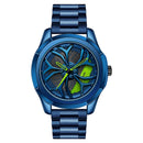 SANDA 1065 3D Hollow Out Wheel Non-rotatable Dial Quartz Watch for Men, Style:Steel Belt(Blue Green)