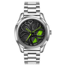 SANDA 1065 3D Hollow Out Wheel Non-rotatable Dial Quartz Watch for Men, Style:Steel Belt(Silver Green)