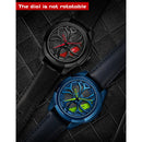 SANDA 1065 3D Hollow Out Wheel Non-rotatable Dial Quartz Watch for Men, Style:Steel Belt(Silver Green)