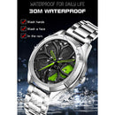 SANDA 1065 3D Hollow Out Wheel Non-rotatable Dial Quartz Watch for Men, Style:Steel Belt(Blue Red)