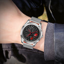 SANDA 1065 3D Hollow Out Wheel Non-rotatable Dial Quartz Watch for Men, Style:Steel Belt(Blue Red)