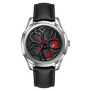 SANDA 1065 3D Hollow Out Wheel Non-rotatable Dial Quartz Watch for Men, Style:Leather Belt(Silver Red)