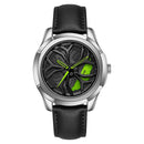 SANDA 1065 3D Hollow Out Wheel Non-rotatable Dial Quartz Watch for Men, Style:Leather Belt(Silver Green)