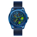 SANDA 1065 3D Hollow Out Wheel Non-rotatable Dial Quartz Watch for Men, Style:Mesh Belt(Blue Green)