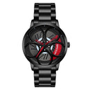 SANDA 1070 3D Oval Hollow Out Wheel Non-rotatable Dial Quartz Watch for Men, Style:Steel Belt(Black Red)