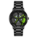 SANDA 1070 3D Oval Hollow Out Wheel Non-rotatable Dial Quartz Watch for Men, Style:Steel Belt(Black Green)