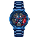 SANDA 1070 3D Oval Hollow Out Wheel Non-rotatable Dial Quartz Watch for Men, Style:Steel Belt(Blue Red)