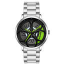 SANDA 1070 3D Oval Hollow Out Wheel Non-rotatable Dial Quartz Watch for Men, Style:Steel Belt(Silver Green)
