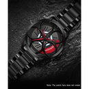 SANDA 1070 3D Oval Hollow Out Wheel Non-rotatable Dial Quartz Watch for Men, Style:Steel Belt(Silver Red)