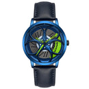 SANDA 1070 3D Oval Hollow Out Wheel Non-rotatable Dial Quartz Watch for Men, Style:Leather Belt(Blue Green)