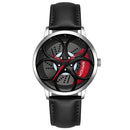 SANDA 1070 3D Oval Hollow Out Wheel Non-rotatable Dial Quartz Watch for Men, Style:Leather Belt(Silver Red)