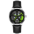 SANDA 1070 3D Oval Hollow Out Wheel Non-rotatable Dial Quartz Watch for Men, Style:Leather Belt(Silver Green)